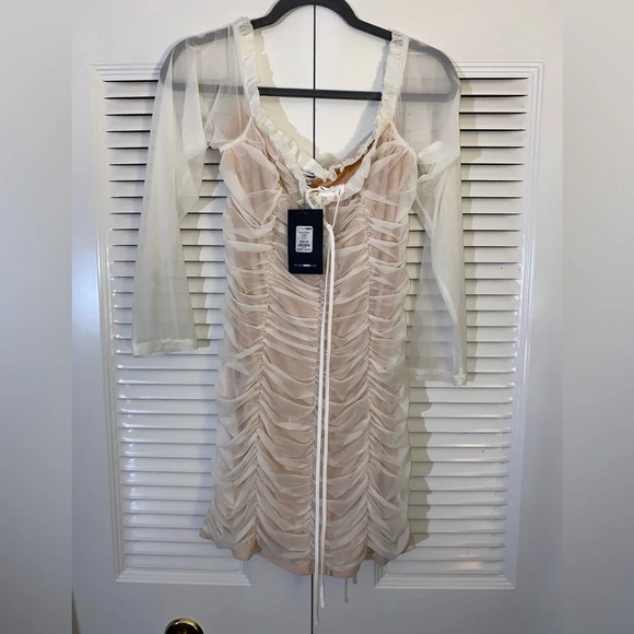 Fashion Nova Maura Mesh Long Sleeve Ruched Dress Size 2x NWT - Picture 2 of 7